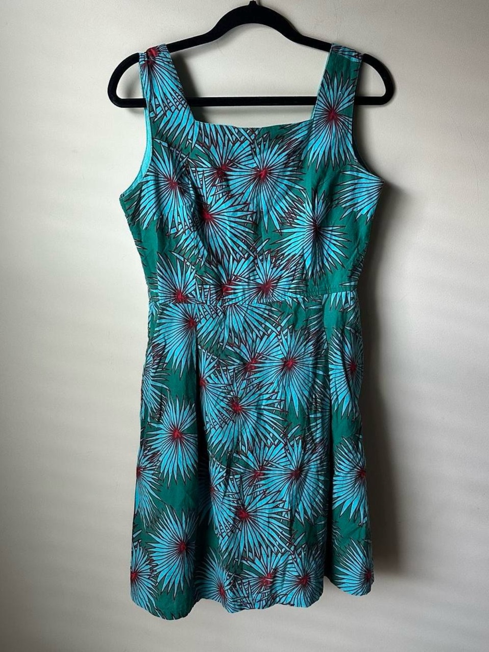 APSARA Manhattan Dress Green Turquoise Blue Floral Burst Square Neck Cotton Med